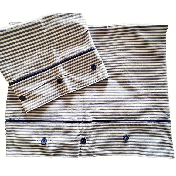 PAIR IKEA Stripe 3-Button Pillowcase STANDARD Ticking Stripe Blue White PRISTINE - Picture 2 of 7